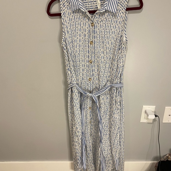 Anthropologie Button Up Kismet Dress Style Eyelet Light Blue White Tie Dress 4 - Picture 8 of 8